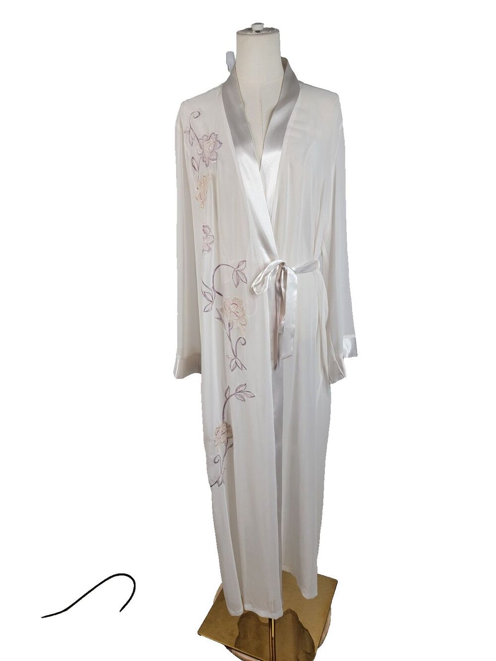 Linea Donatella XL Sheer Satin Edge Robe Bridal Tie Waist Placed Floral Applique